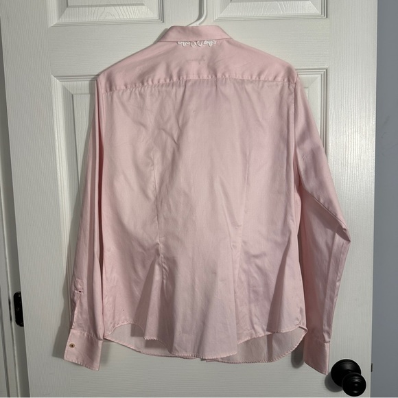 Ingram women's sz EU 48 pink blouse, button placket crocheted trim - Picture 8 of 9